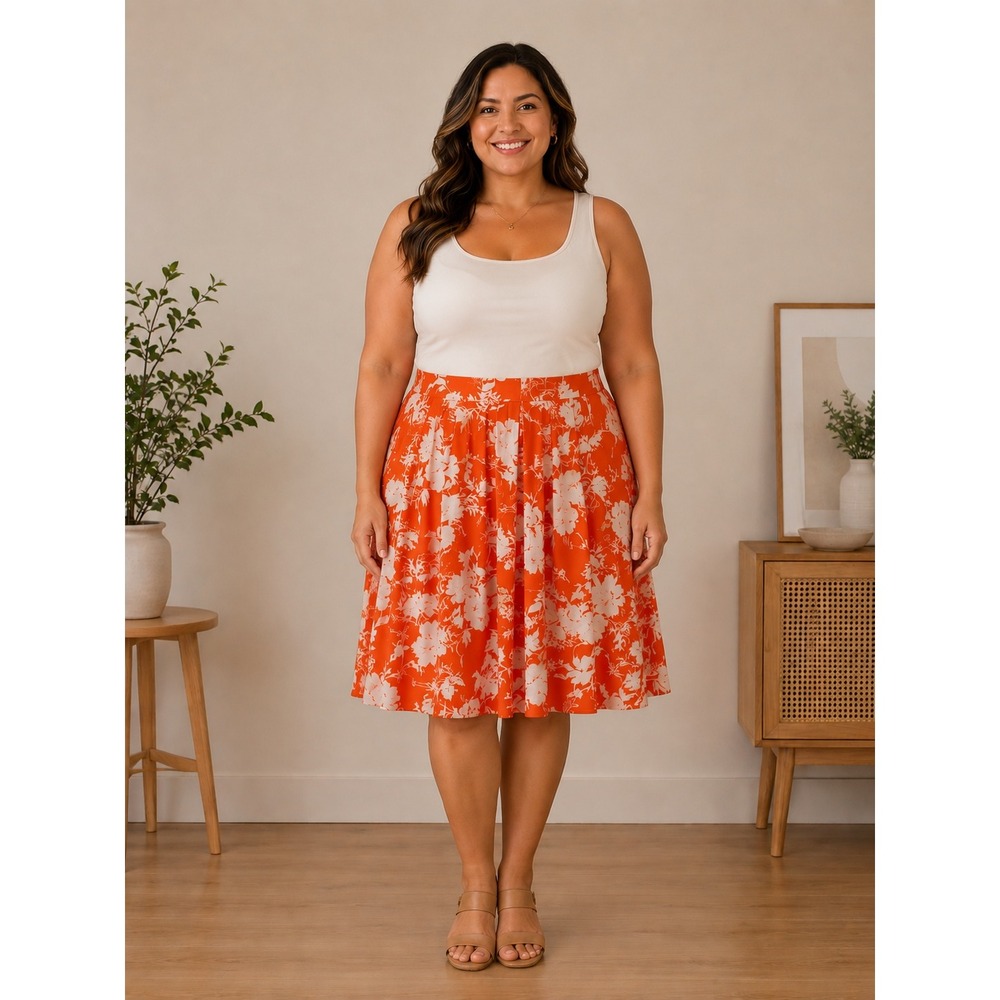 Lapis Cotton Skirt‎ Womens XL Orange Floral Boho Lightweight Breathable